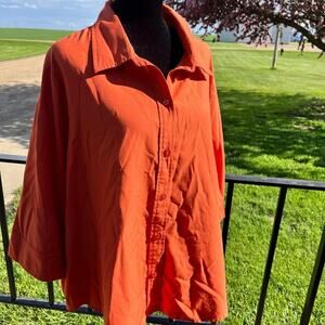 Blair Women’s 2XL button down top, burnt-orange color, 3/4 length sleeves